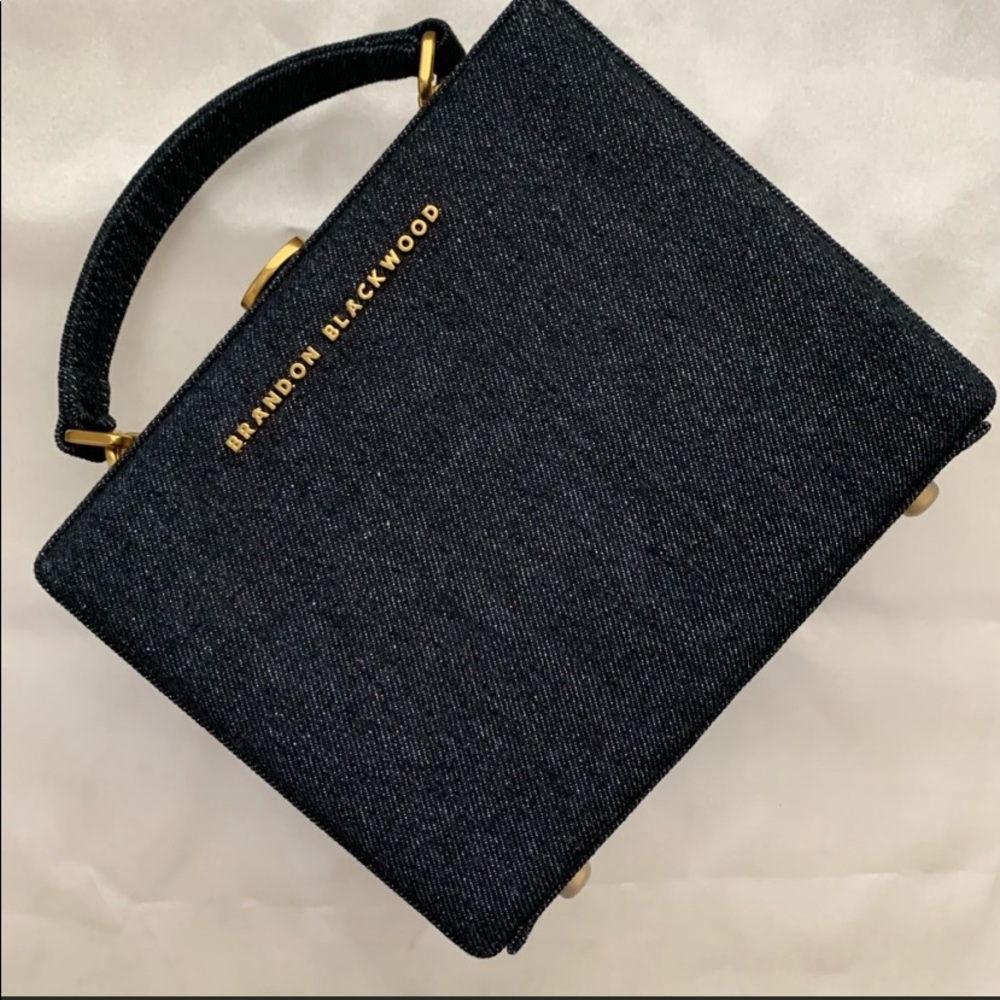 Brandon Blackwood black denim Kendrick trunk includes dustbag, box & long strap